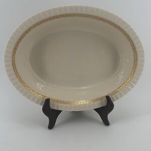 Vintage 1930s Lenox Cretan gold greek key oval vegetable bowl blue mark
